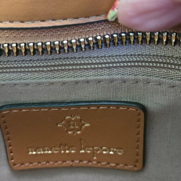 Nanette Lepore Logo Baguette Shoulder Bag Chocolate/Vachetta Vegan Leather - Picture 6 of 8